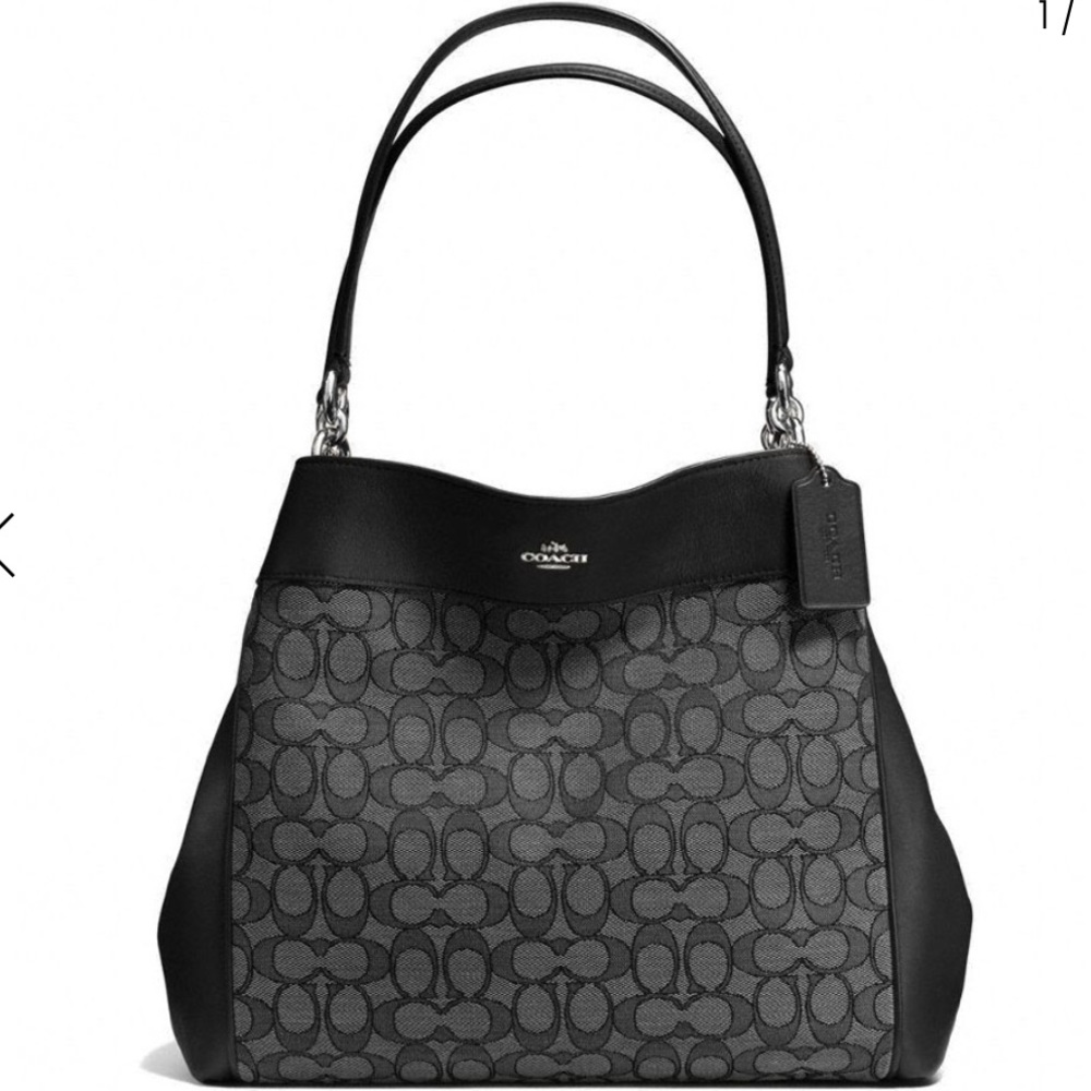 Smoke Black Coach Outline Signature Jacguard Lexy Shoulder Bag